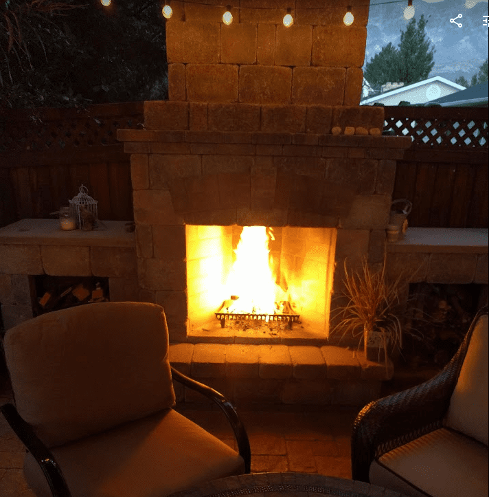 Fireplace with a roaring fire